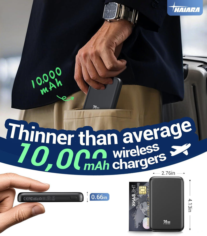 HAIARA MagSafe Battery Pack 10000mAh – Fast Wireless Charger for iPhone